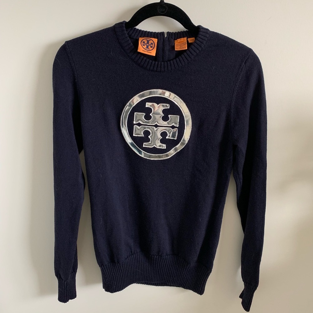Tory Burch Navy Logo Sweater